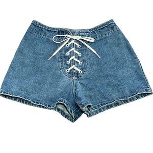 Vintage Y2K Denim Lace-Up Women's High Waist Short Shorts Blue Size 3 / 4